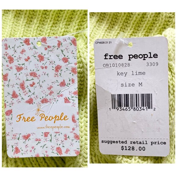 NWT Free People Cotton Blend Sweater,  Size M, Key Lime - Picture 3 of 14